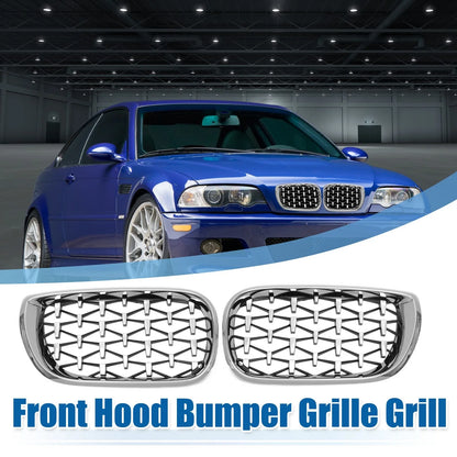 1 x Pair Front Grille for BMW 3 Series E46 (2002 - 2005) Silver Tone