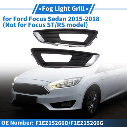 Fog Light Grill No.F1EZ15266D for Ford Focus Sedan (2015–2018) Black Chrome 1 Pair