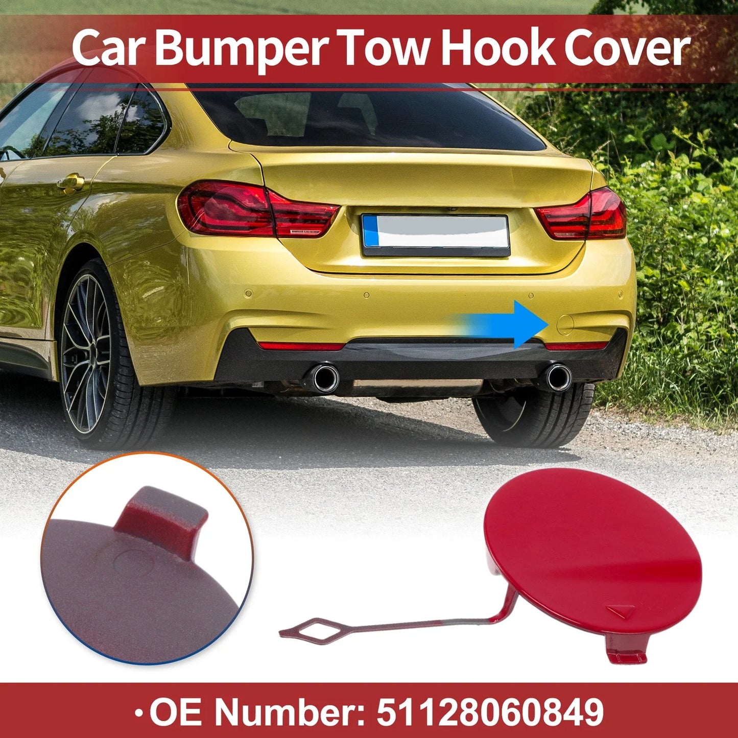 Rear Bumper Tow Hook Cover for BMW 428i Red (2014-2016)