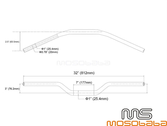 1" Handlebar for Harley Sportster 883/1200, Dyna, Street Bob, Softail (2004-2023)