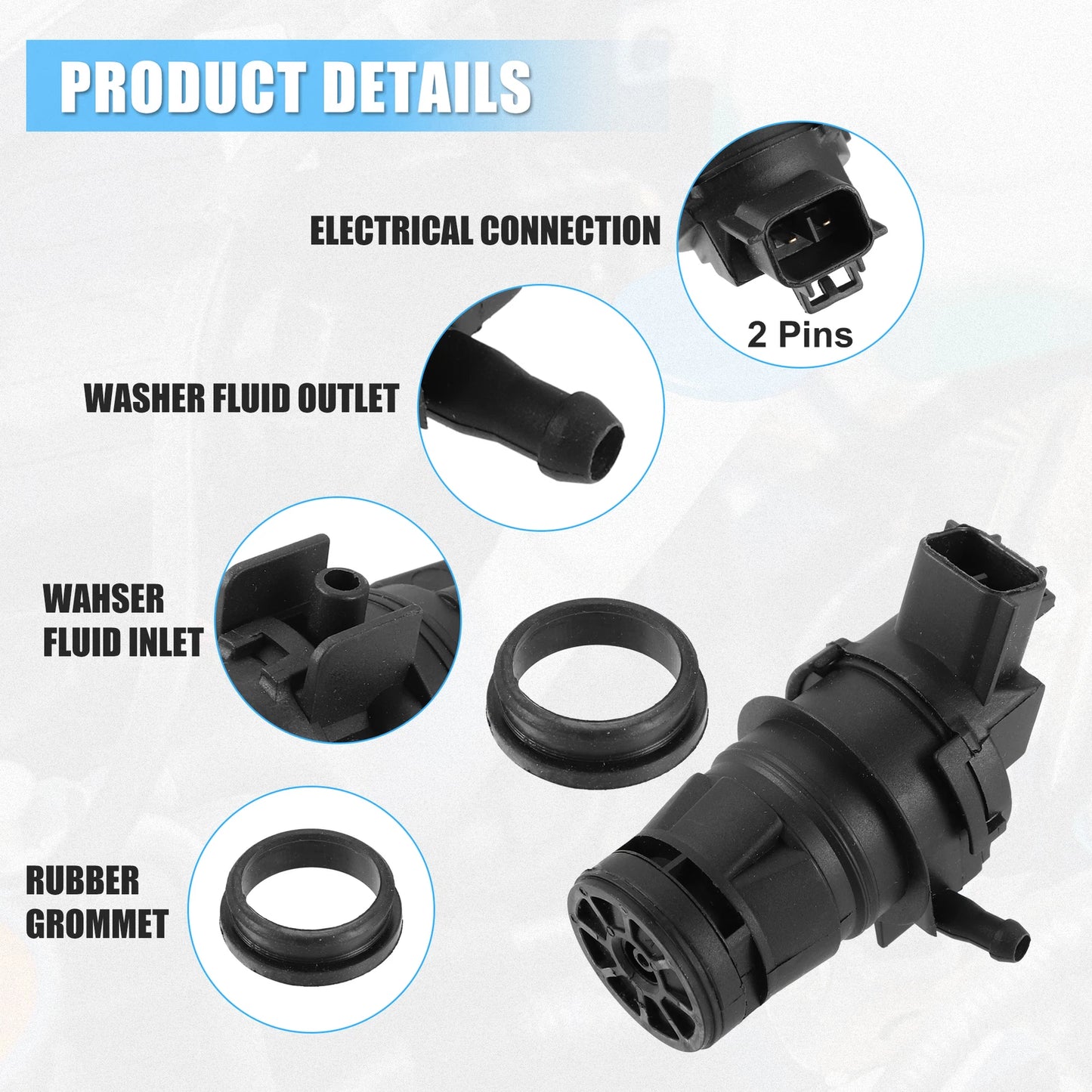 Windshield Washer Motor Pump with Grommet for Toyota 4Runner (2003–2022)