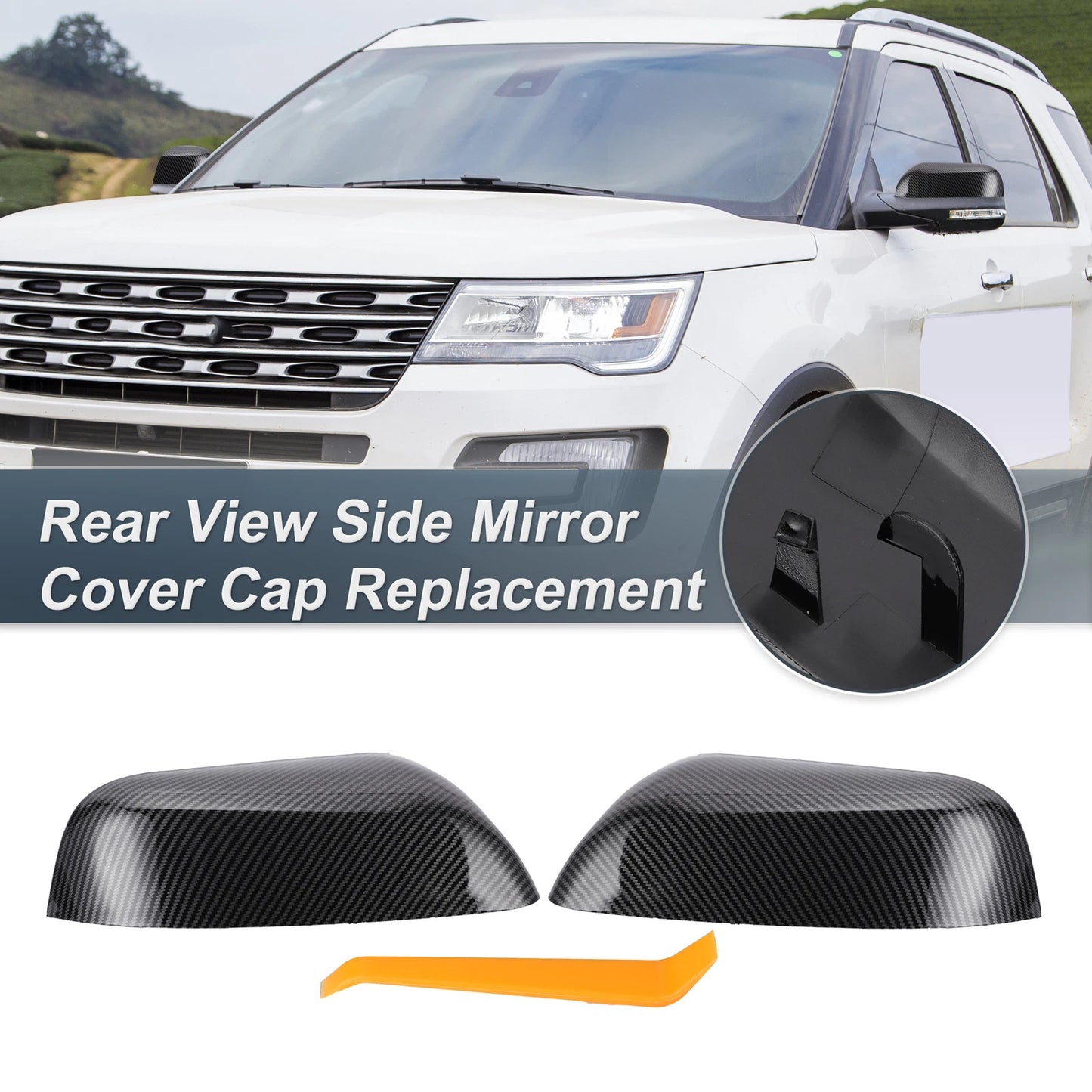 Set of 2 Rearview Mirror Cover Caps Black Carbon Fiber for Ford Explorer (2016–2019)