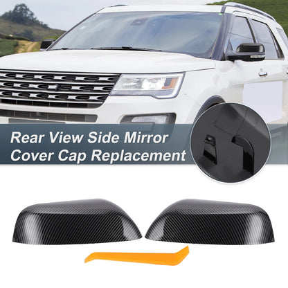 Set of 2 Rearview Mirror Cover Caps Black Carbon Fiber for Ford Explorer (2016–2019)