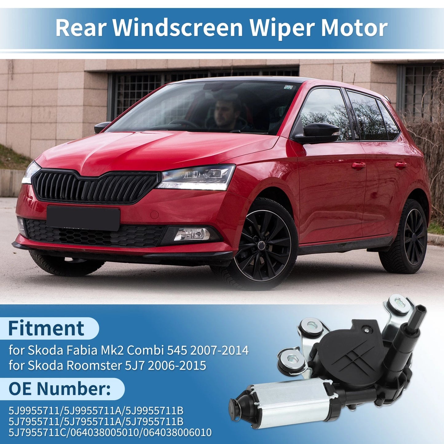 Rear Windscreen Wiper Motor No.5J9955711 for Skoda Fabia Mk2 Combi (2007–2014)