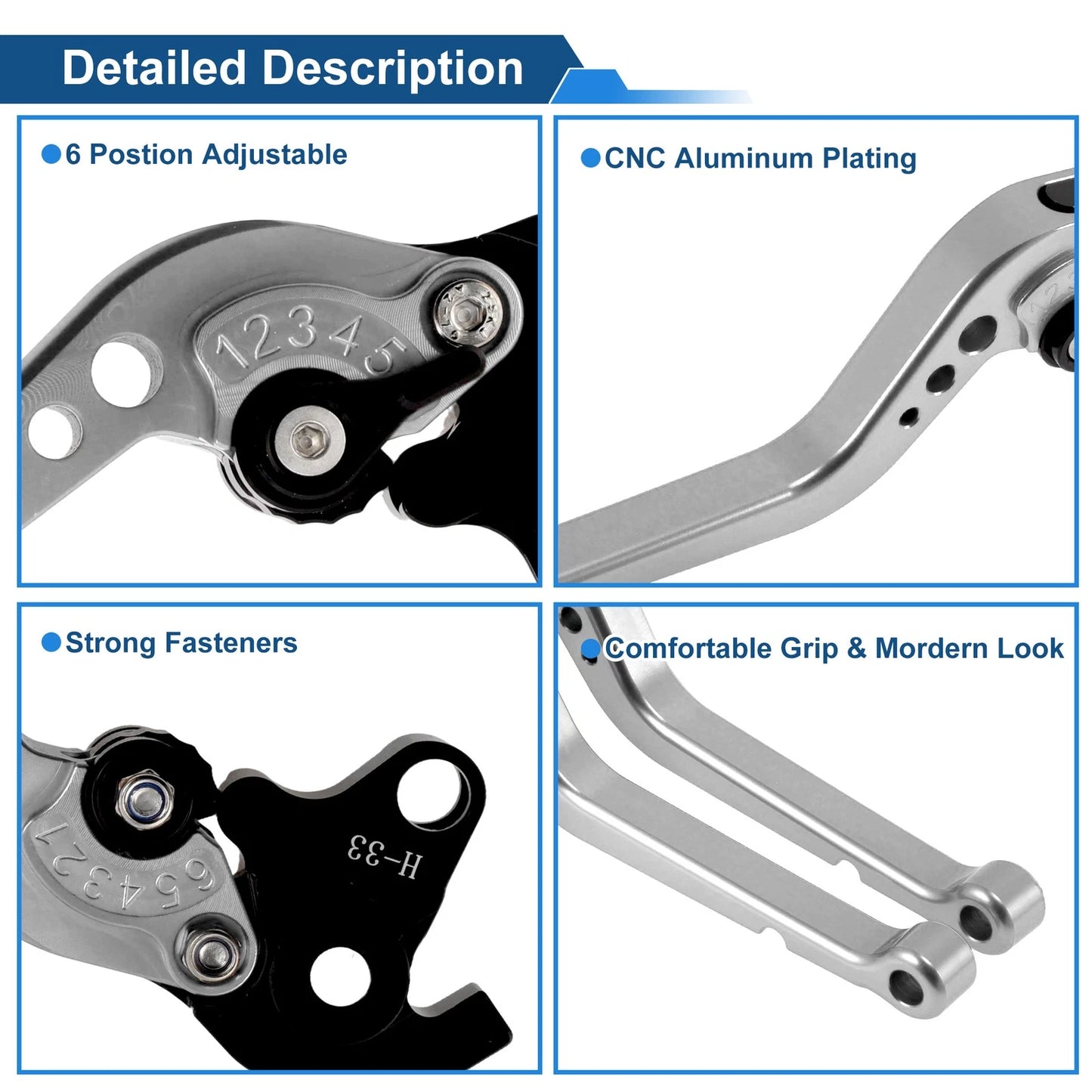 Long Brake Clutch Levers for Honda RC51 (2000–2006) - Silver Tone, 1 Pair