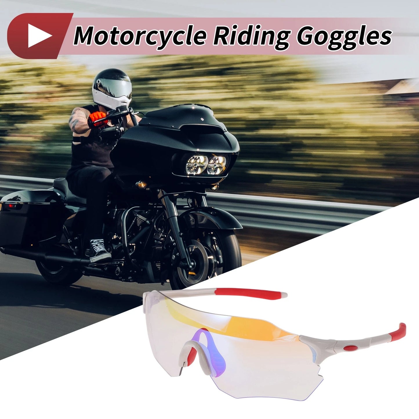 Set of 1 Motorcycle Riding Goggles for Various Models (Light Blue Lens)