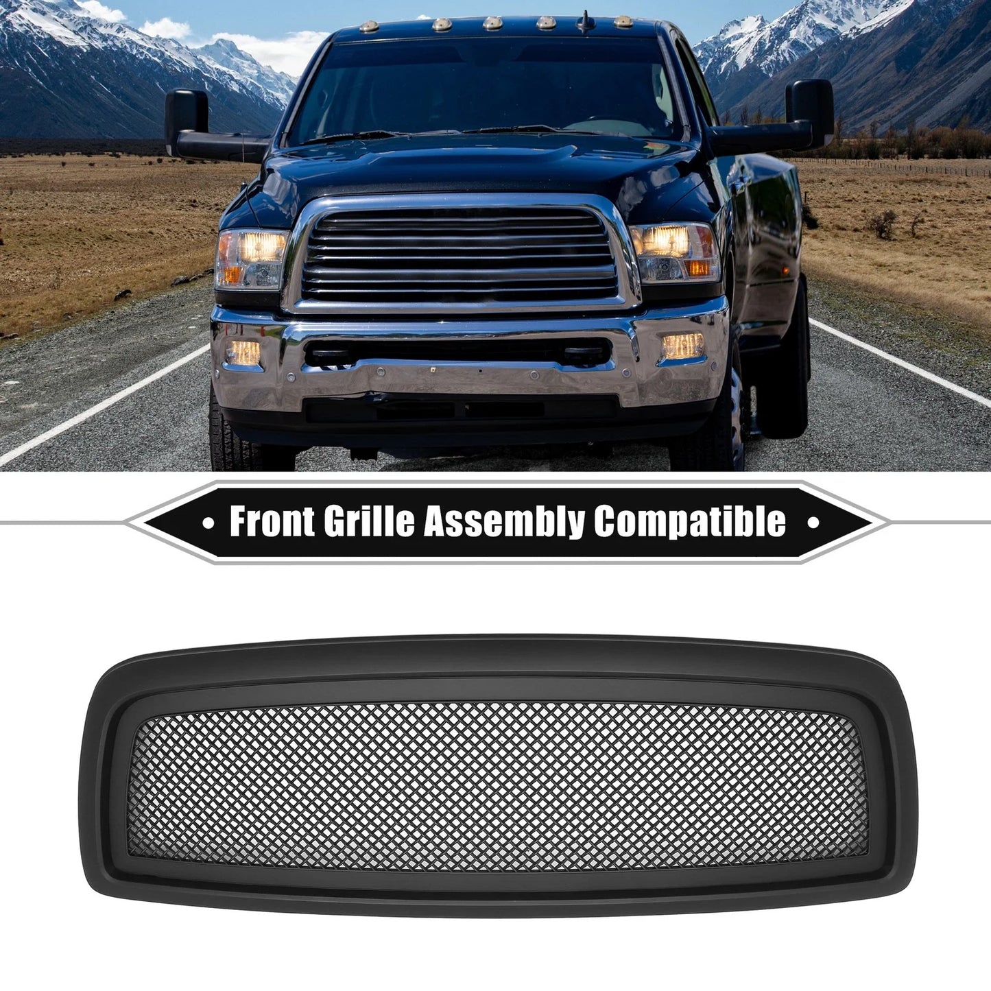 Front Grille Assembly for Dodge Ram 1500 2009-2010 Durable Matte Black