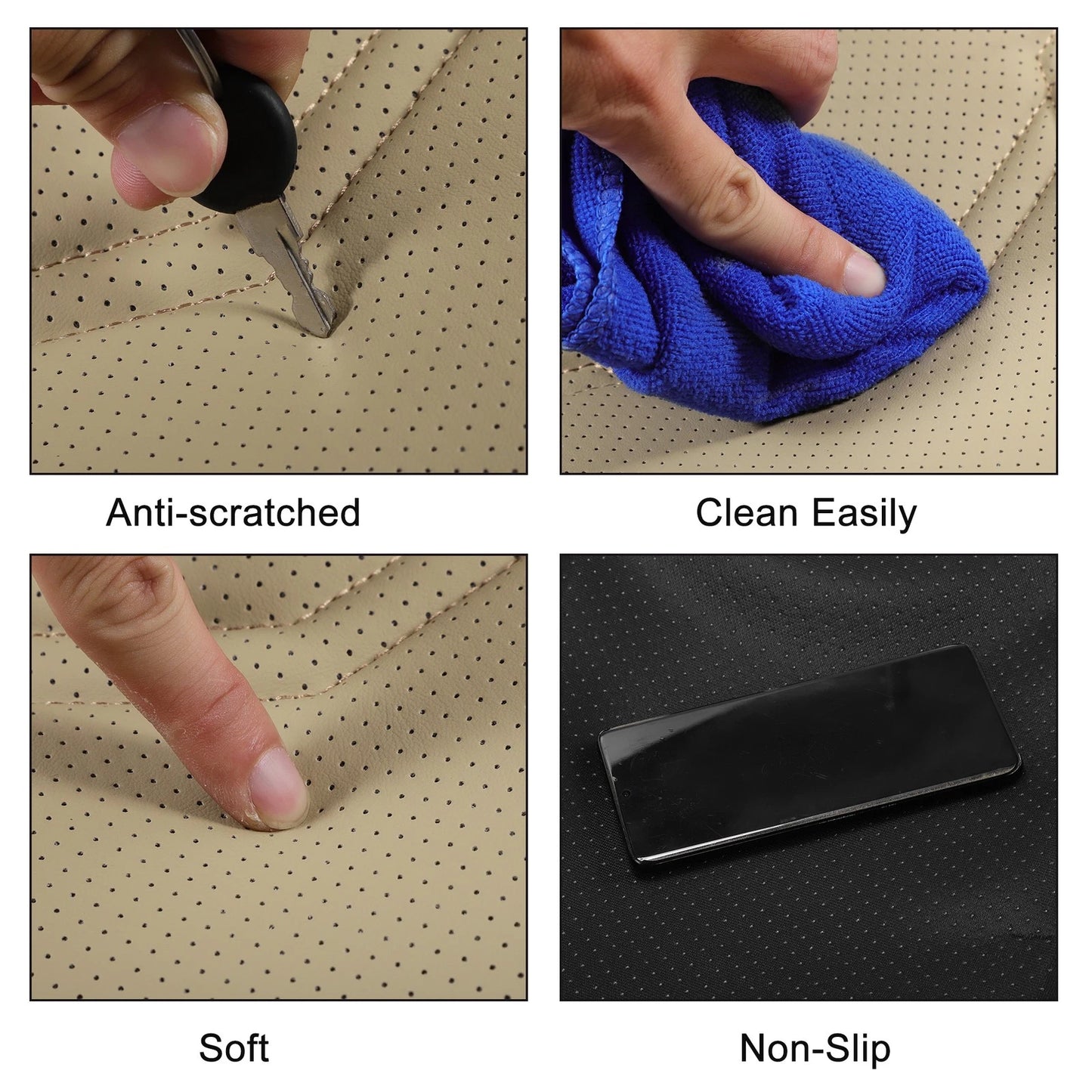 Bottom Seat Pad Cover for Car (Beige, Punched Polygon Pattern, Semi-Wrapped)