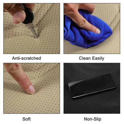 Bottom Seat Pad Cover for Car (Beige, Punched Polygon Pattern, Semi-Wrapped)
