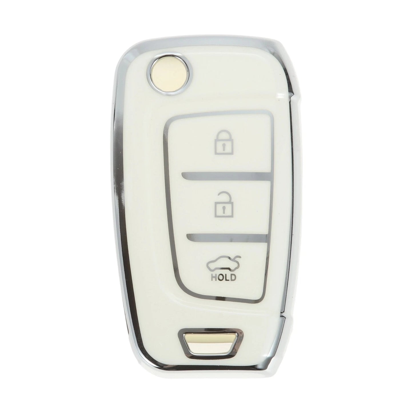 TPU Silicone Car Key Case for Hyundai i10 (2010–2023) - White/Silver Trim