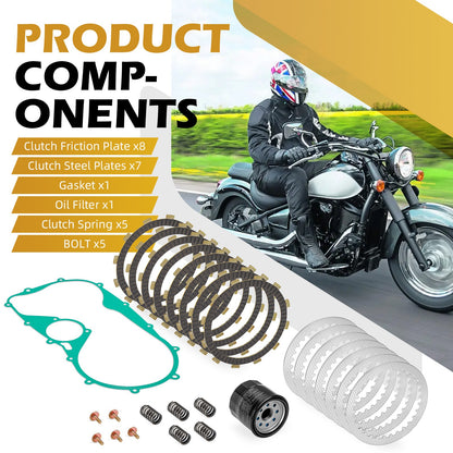 Clutch Friction Steel Plates & Gasket for Kawasaki Vulcan VN800 VN900 (1996–2010)