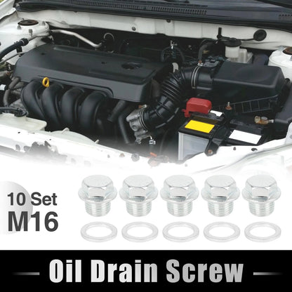 Set of 10 M16x1.5 Metal Oil Pan Drain Cap Screw Bolt Plug with Gasket