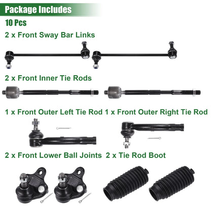 10pcs Front Suspension Kit Tie Rod End Sway Bar Link for Toyota Corolla (2003–2008)