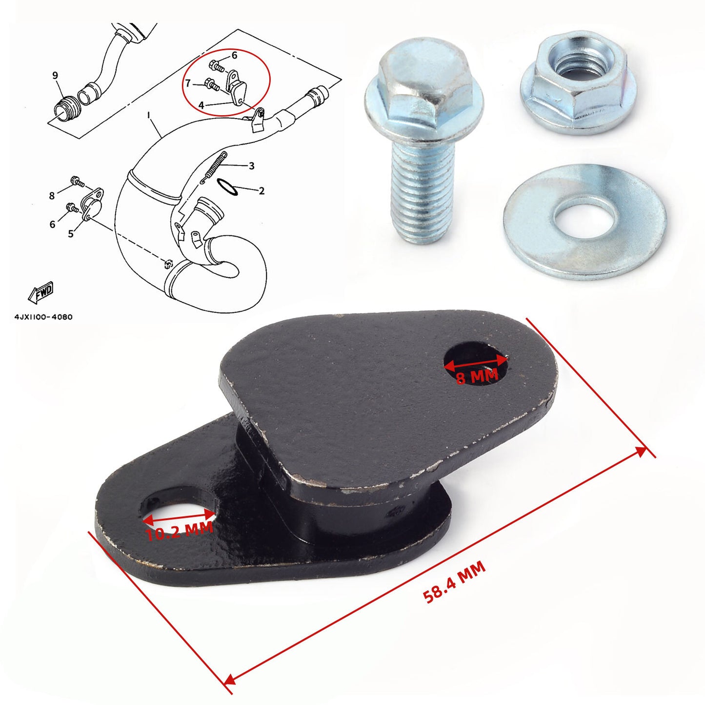Exhaust Pipe Mount for Yamaha YZ80 YZ85 YZ100 YZ125 YZ250 YZ400 YZ490 (1980–2000)