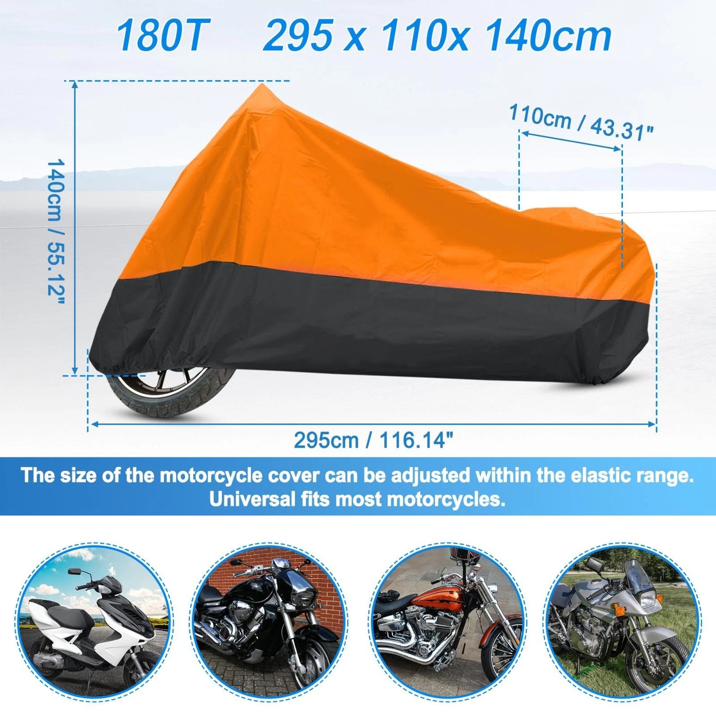 Motorbike Cover for Yamaha Scooter (Universal, Waterproof, 180T, XXXL)