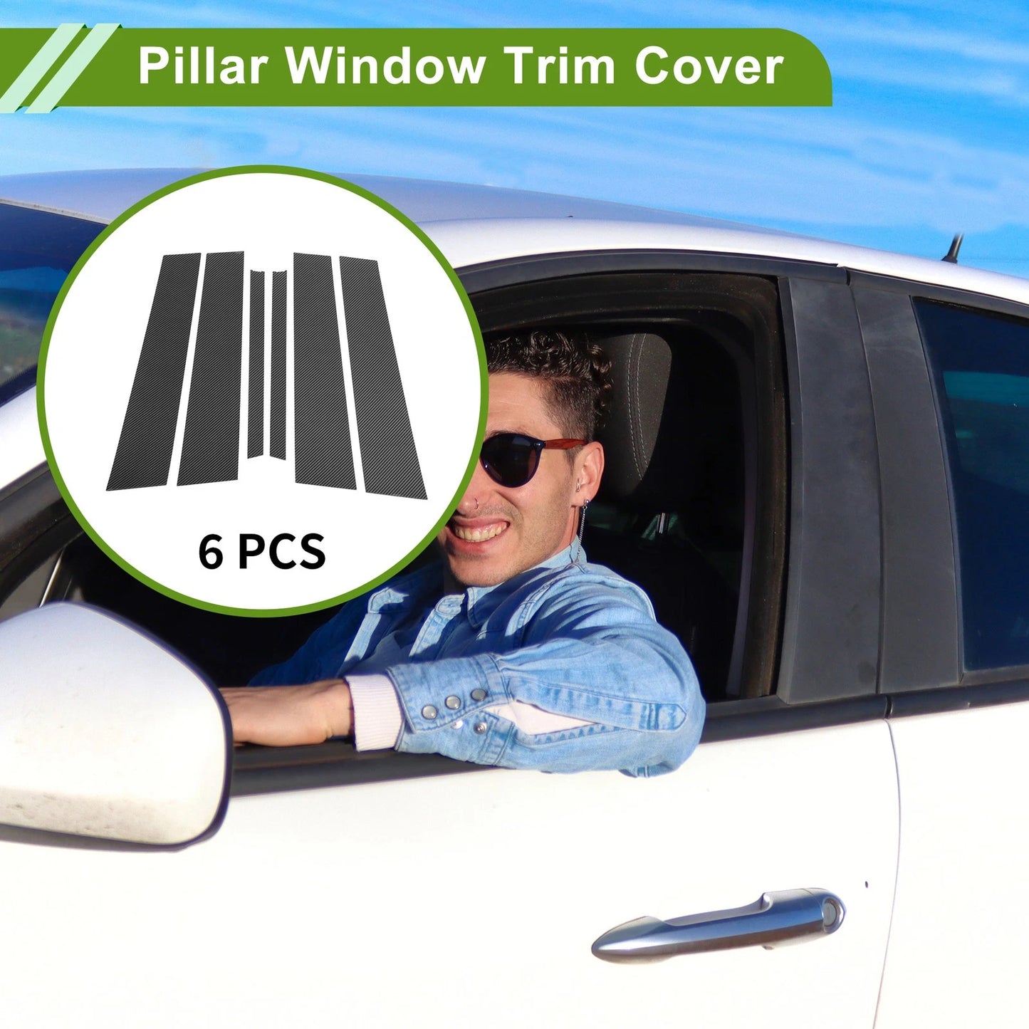 6 Pcs Pillar Window Trim for Chevy Equinox (2018–2023) Carbon Fiber Black