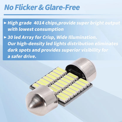 2X LED Dome Light Bulbs 4014 Chip 36mm