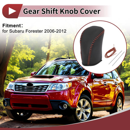 1Pc Gear Shift Knob Cover for Subaru Forester (2006–2012) Black Brown Faux Leather