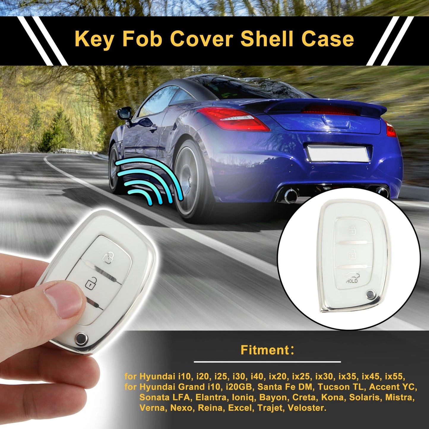 TPU Silicone Car Key Case for Hyundai i10 (2010–2023) - 3 Buttons