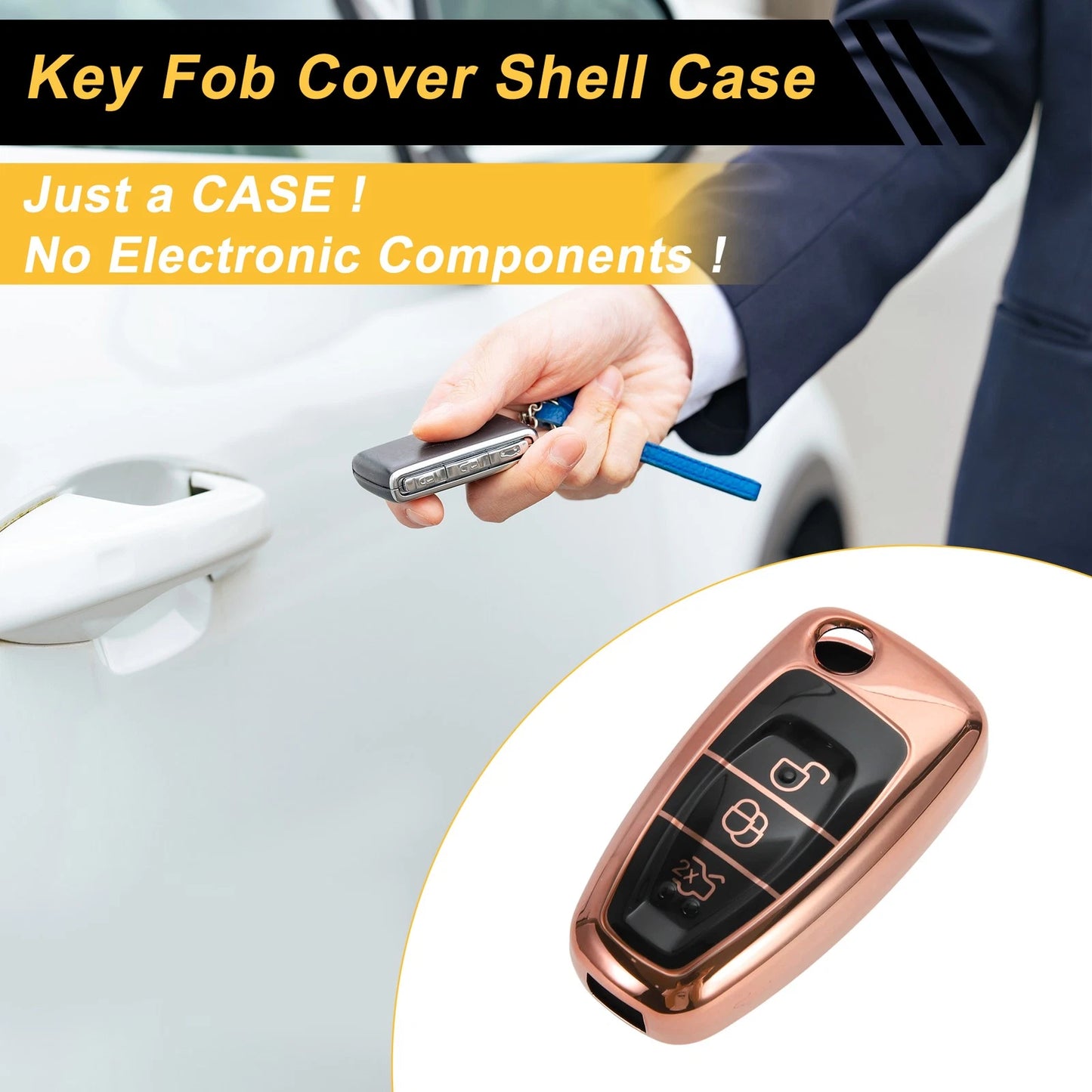 Rose Gold TPU Silicone Car Key Case for Ford Mondeo (2000–2007)