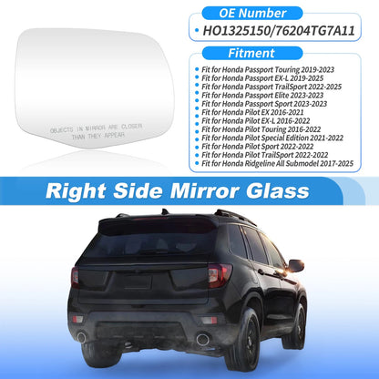 Heated Mirror Glass Right Side for Honda Pilot (2016–2022) No. 76204TG7A11