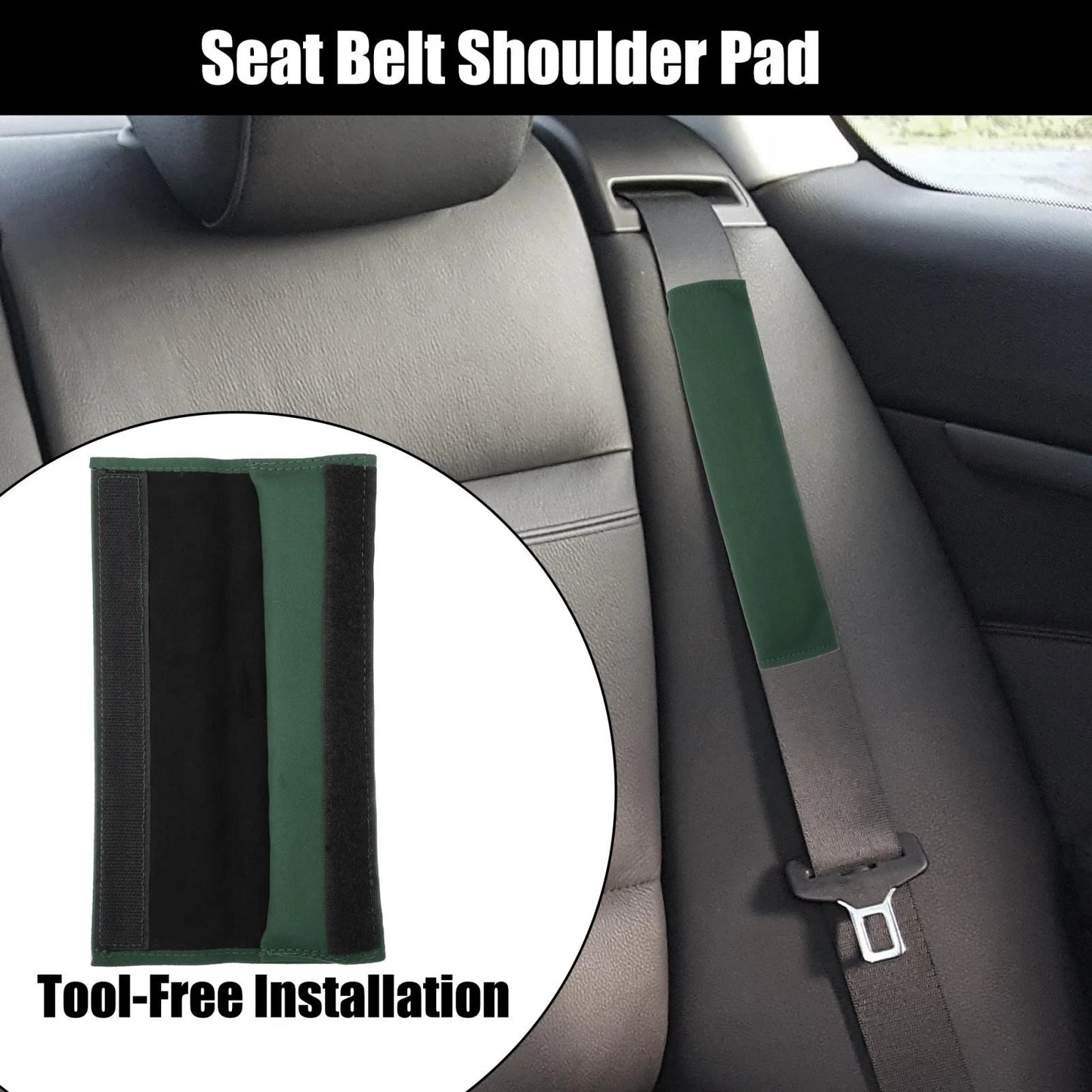 2pcs Seat Belt Shoulder Pad for Universal Fit (Faux Leather, Green)