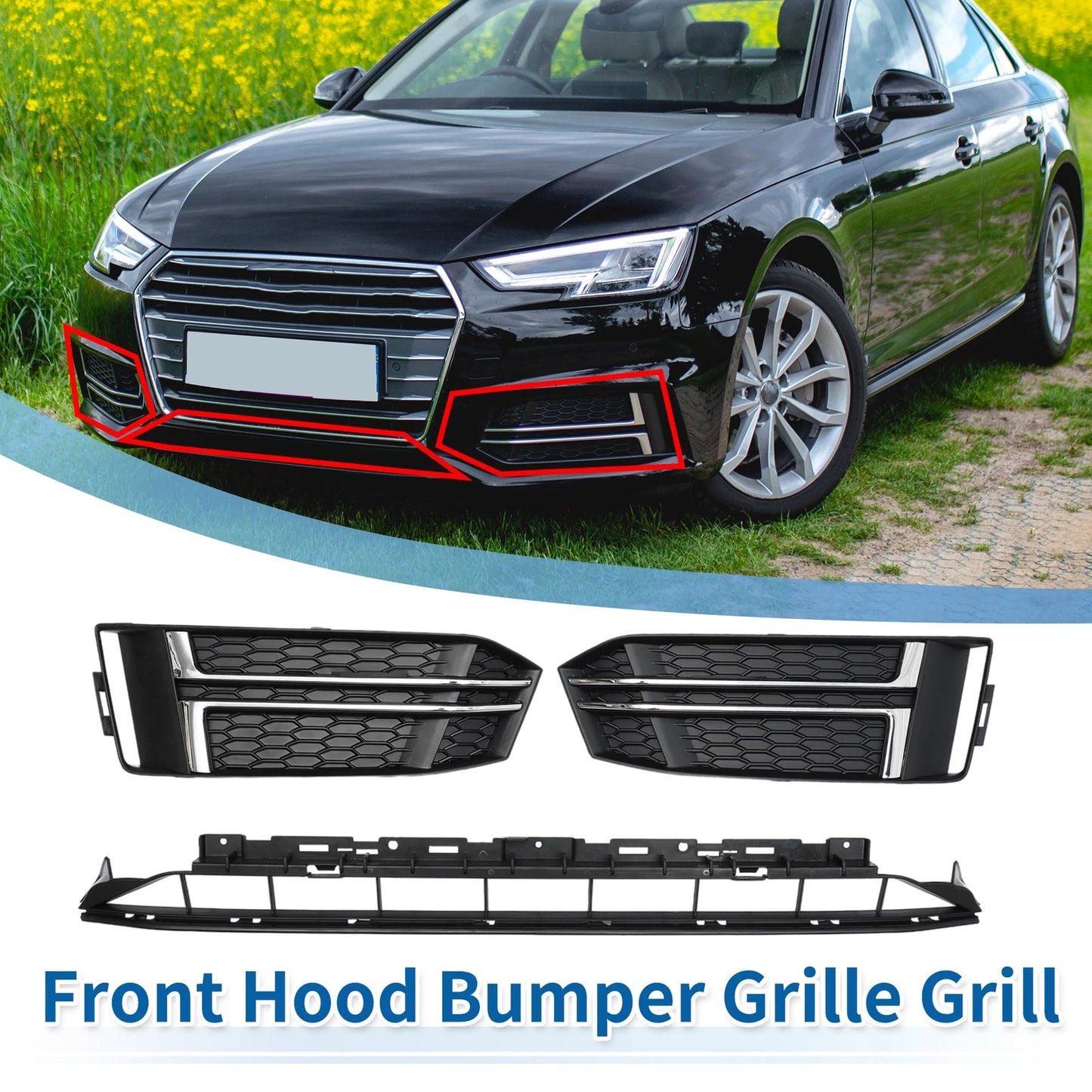 Front Lower Bumper Grille for Audi A4 B9 (2016–2018) Black Sport Style