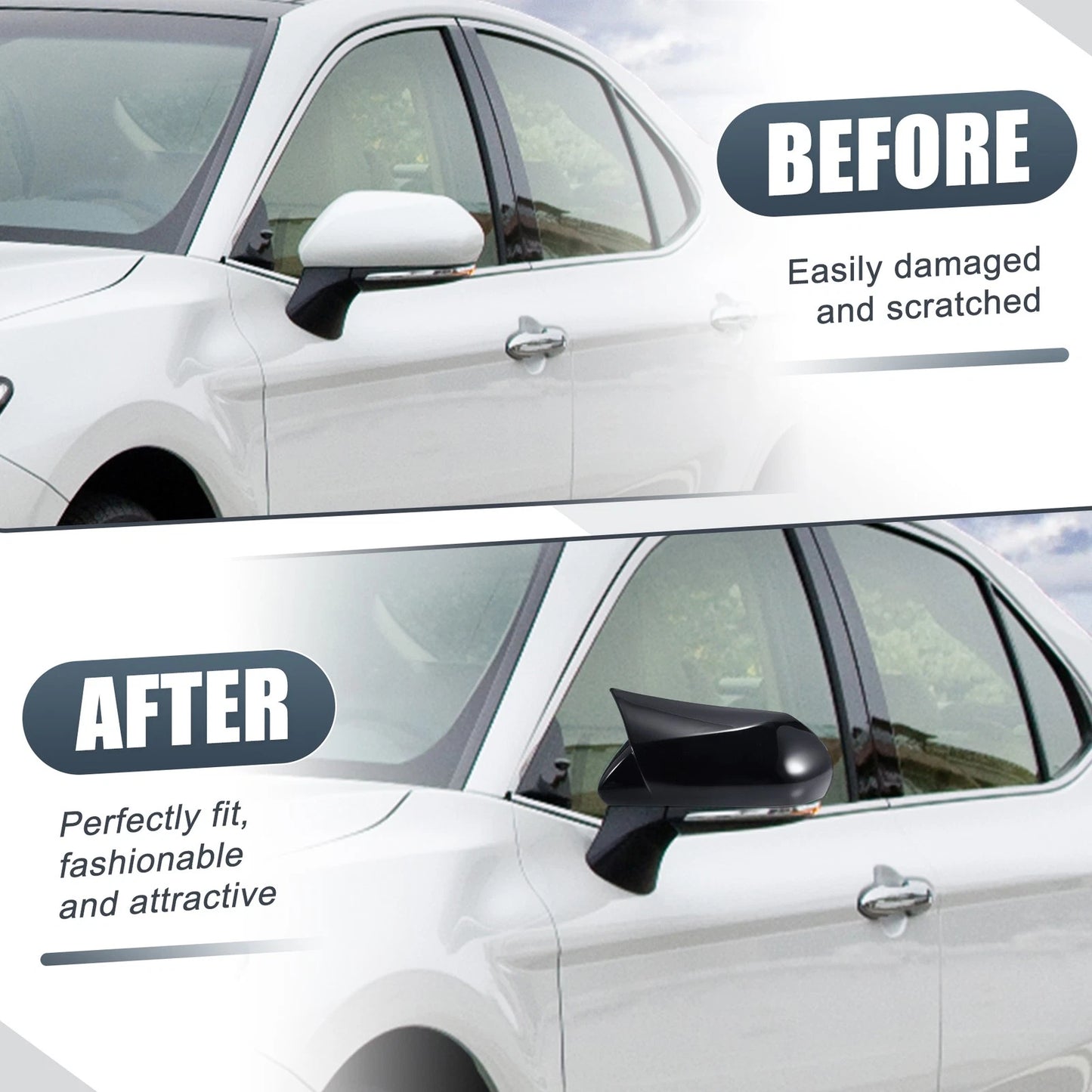 2X Rearview Mirror Cover Overlay Gloss Black for Toyota Camry (2018–2020)