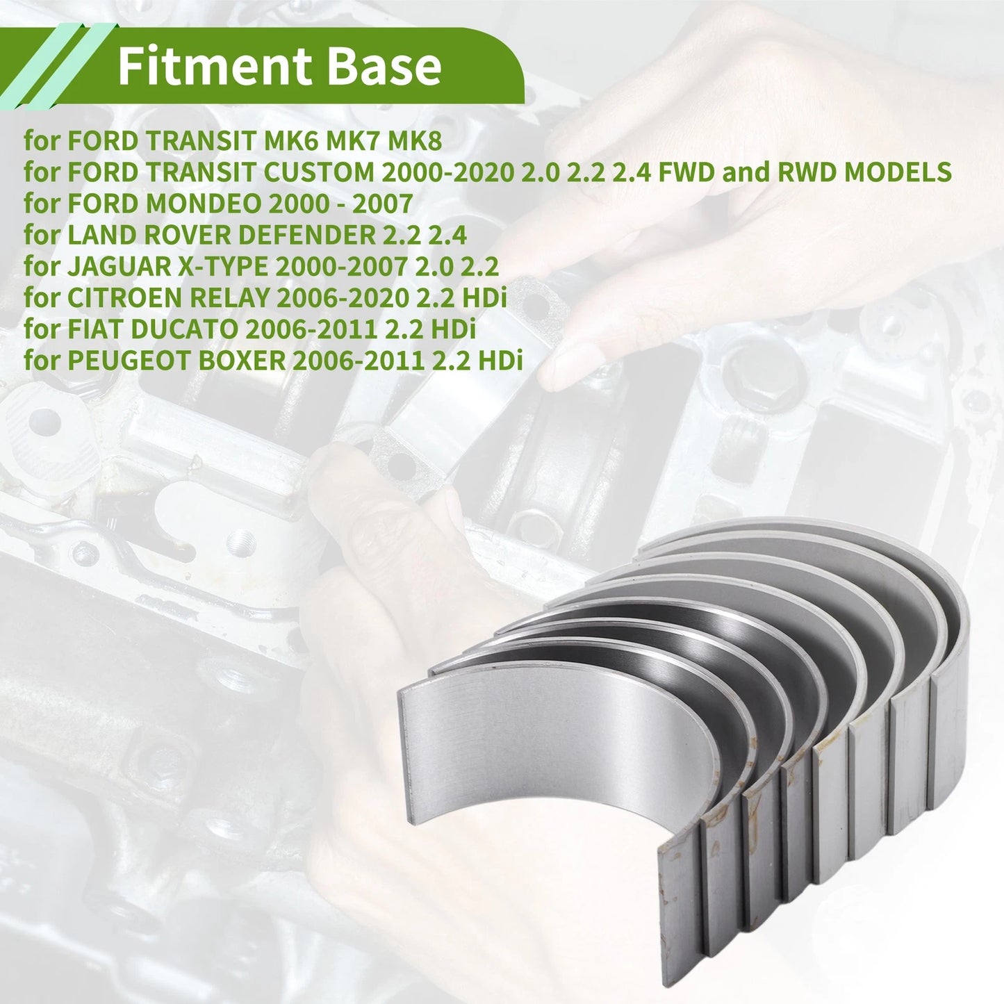 8pcs Big End Bearings Shells for Ford Transit, Mondeo, Land Rover Defender