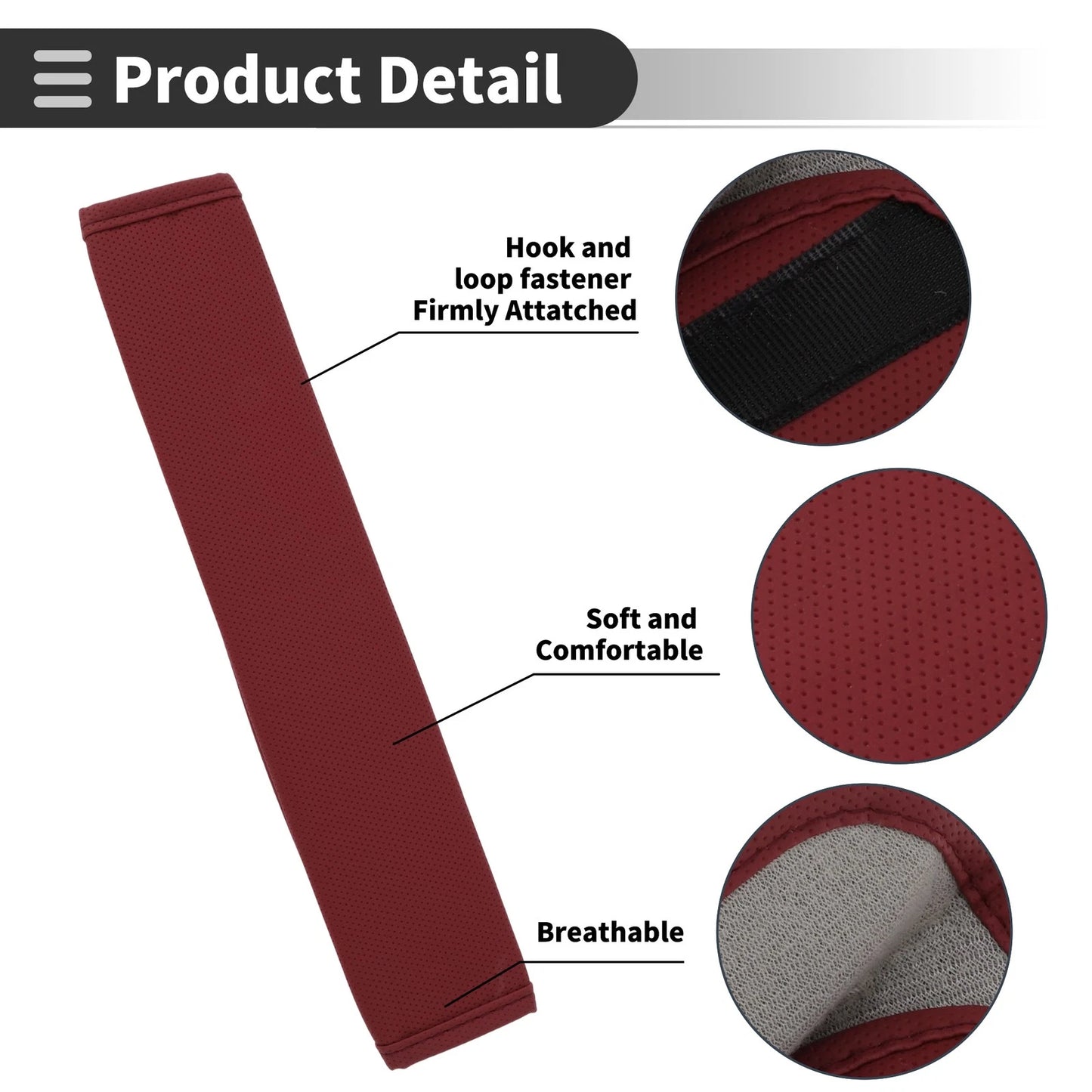 Set of 2 Burgundy Seat Belt Cover Pads for Universal Fit (11.81 inch)