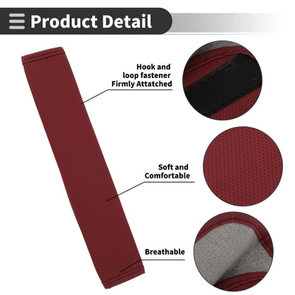 Set of 2 Burgundy Seat Belt Cover Pads for Universal Fit (11.81 inch)
