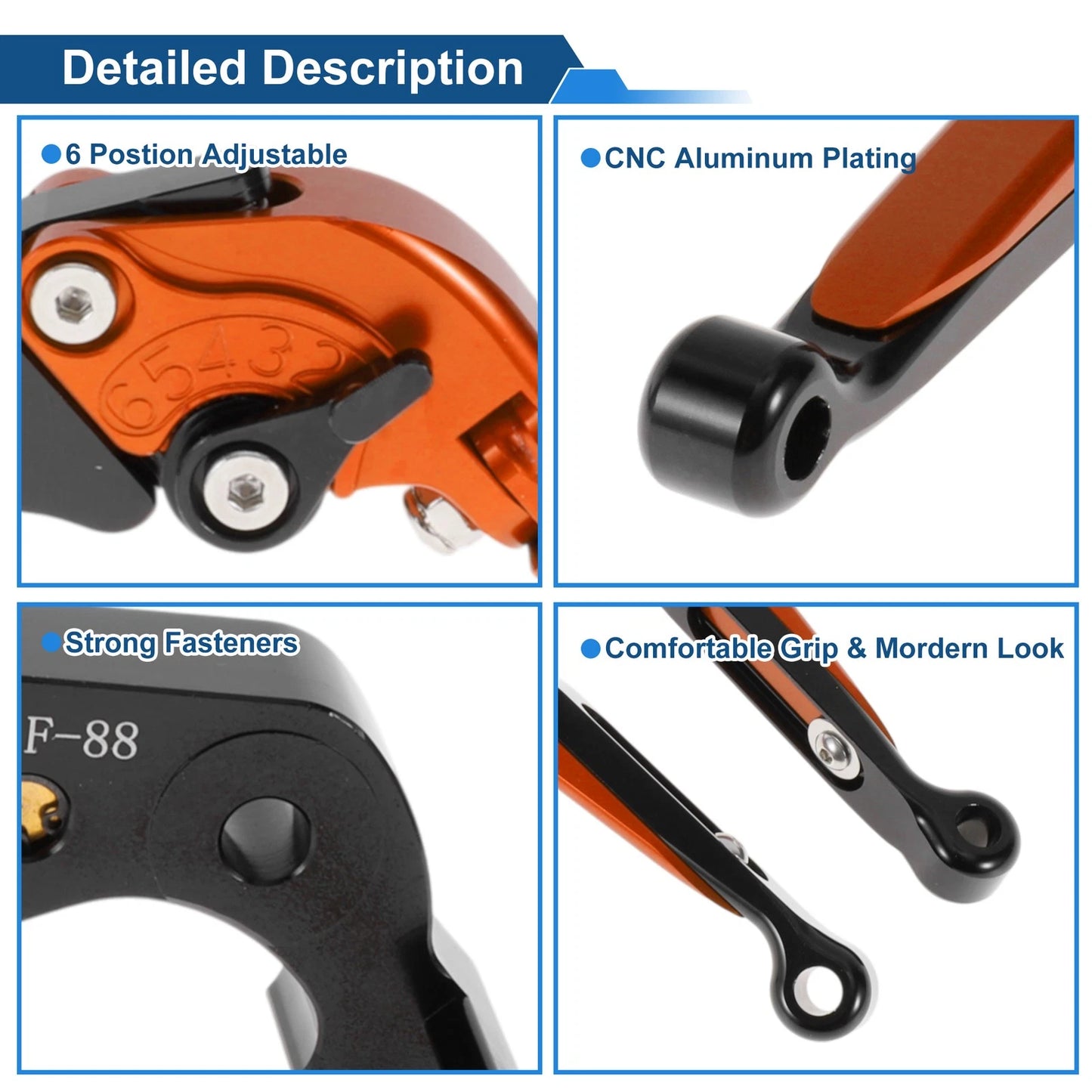 Adjustable Brake Clutch Lever for Kawasaki ZX14R (2006–2023) - Orange Black
