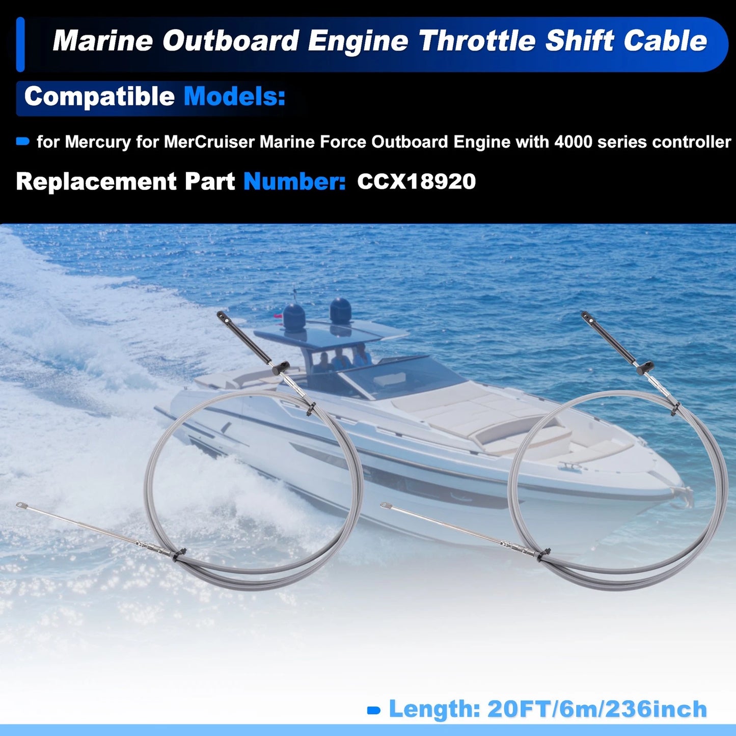 2Pcs Throttle Shift Control Cable for Marine Outboard (6m)