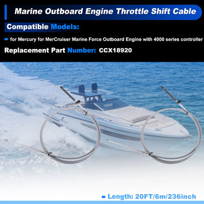 2Pcs Throttle Shift Control Cable for Marine Outboard (6m)