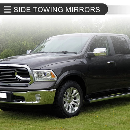 Tow Mirrors for Dodge Ram 1500 with Turn Signal Lights Silver Tone (2009-2018)