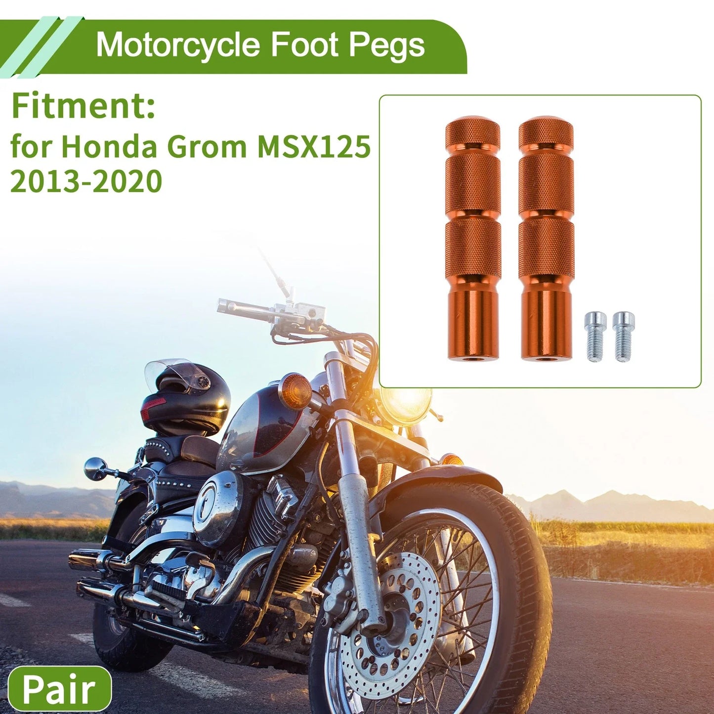 Motorcycle Foot Pegs for Honda Grom MSX125 Aluminum Alloy Orange (2013-2023)