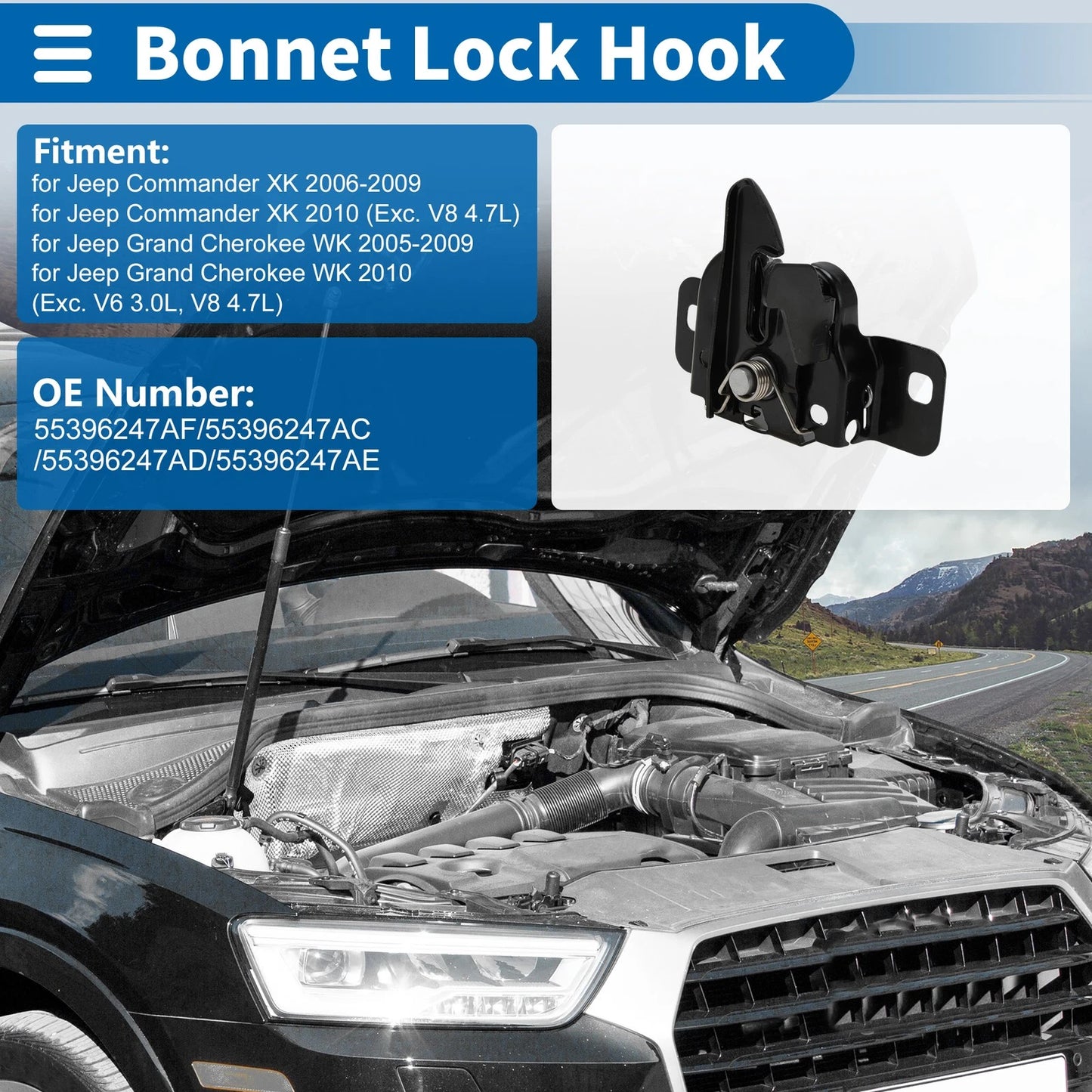 Hood Latch Assembly for Jeep Commander XK (2006–2009) No. 55396247AF