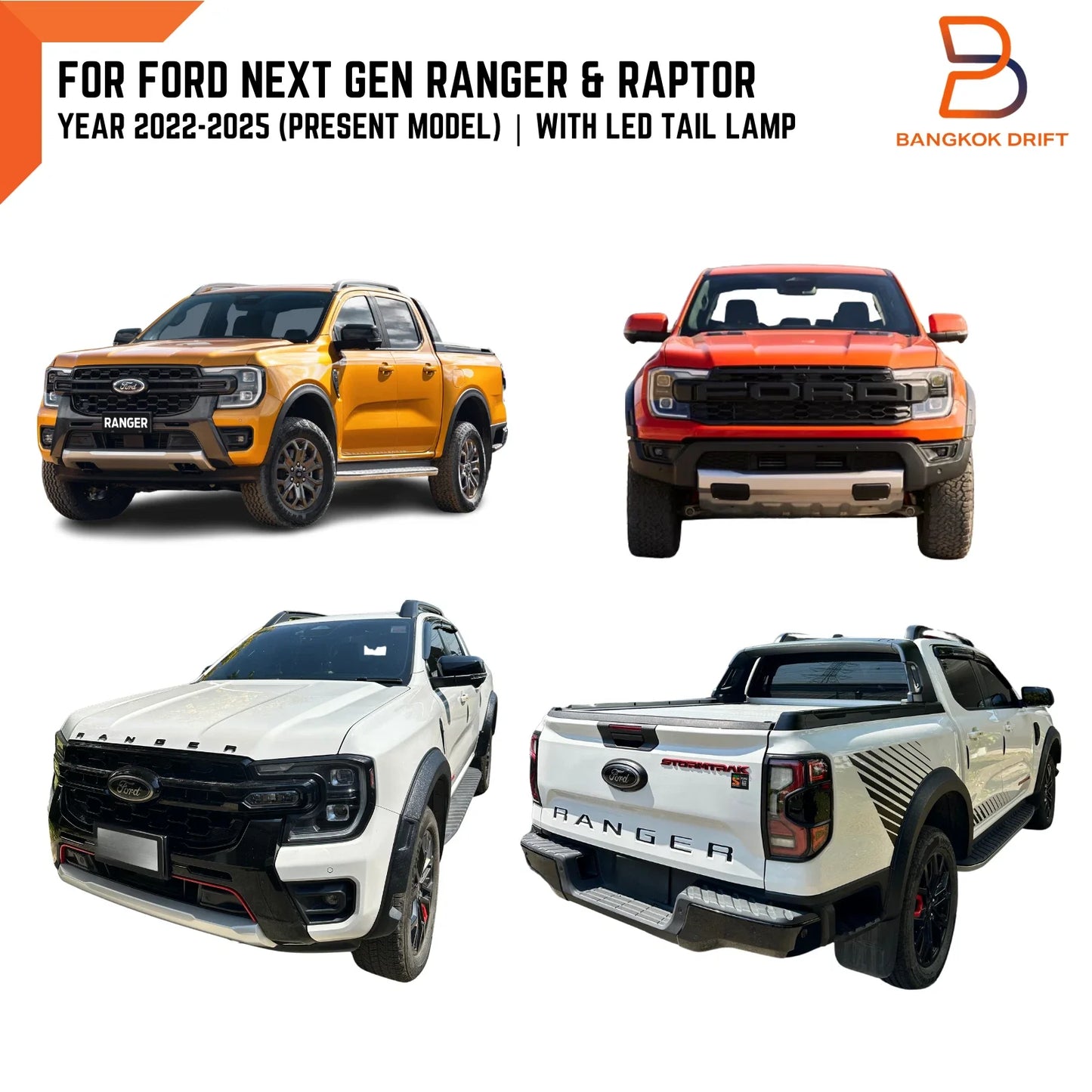 Black Red Headlight Tail Lamp Cover Trim for Ford Ranger Raptor (2022-2025)