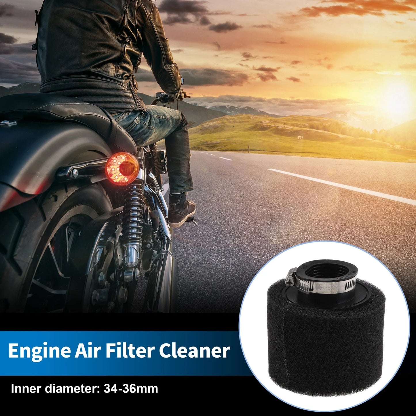 Set of 1 Motorcycle Air Filter Universal 34-36 mm Rubber Foam Black
