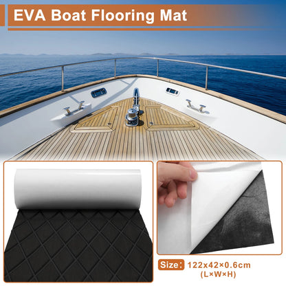 Self-Adhesive Boat Flooring Strip 48" L x 17" W EVA Black
