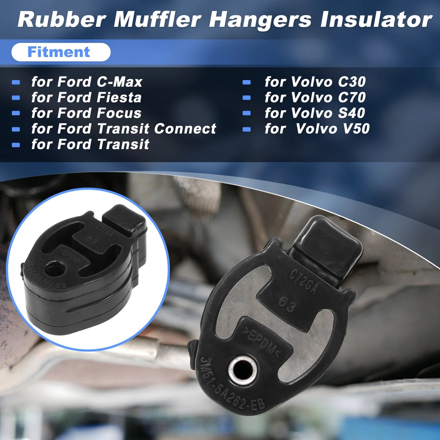 2X Front Muffler Rubber Hanger for Ford C-Max Fiesta Focus (2012–2019) 1061967/1223916