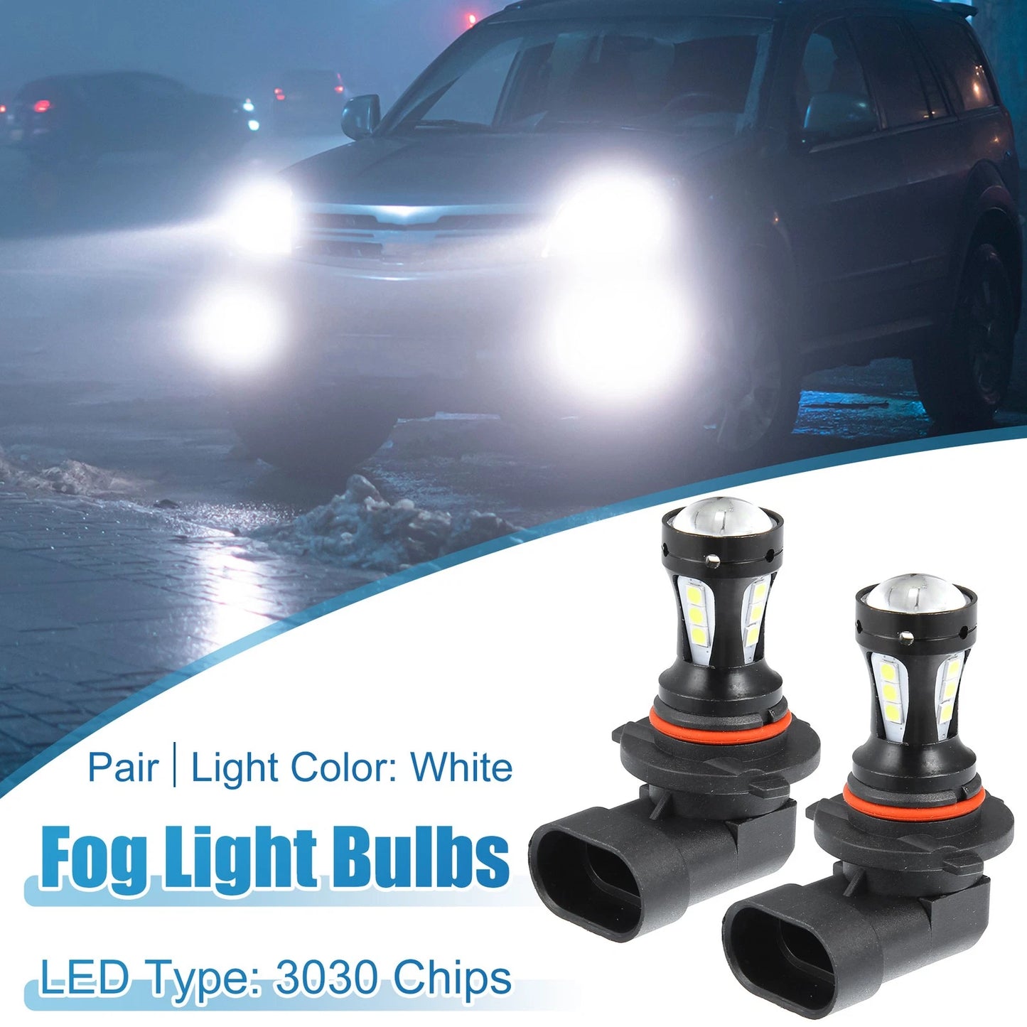 Set of 2 9006 LED Fog Light Bulbs 3030 Chips for Auto Car