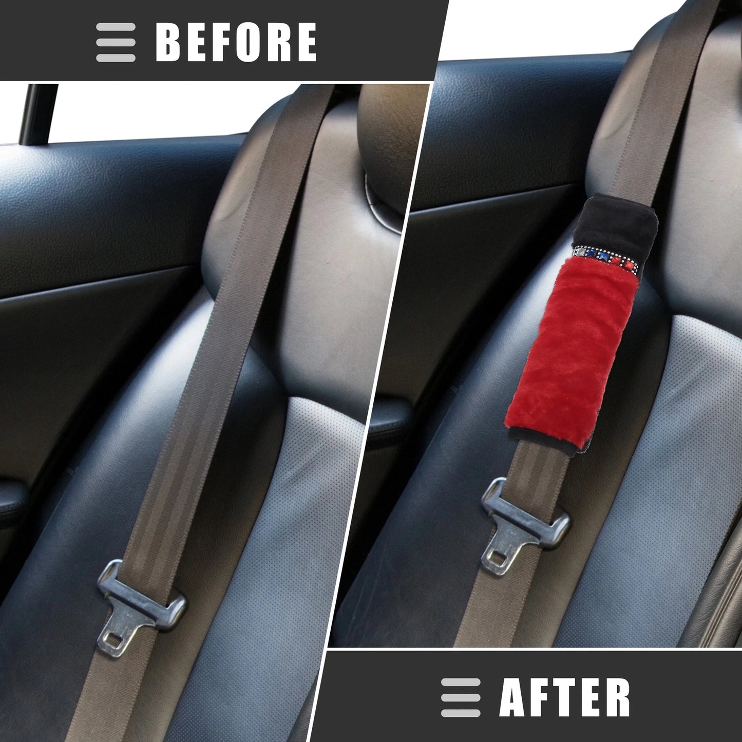 1 Pair Plush Rhinestone Seat Belt Cover for Universal Fit (9.53"x2.95")