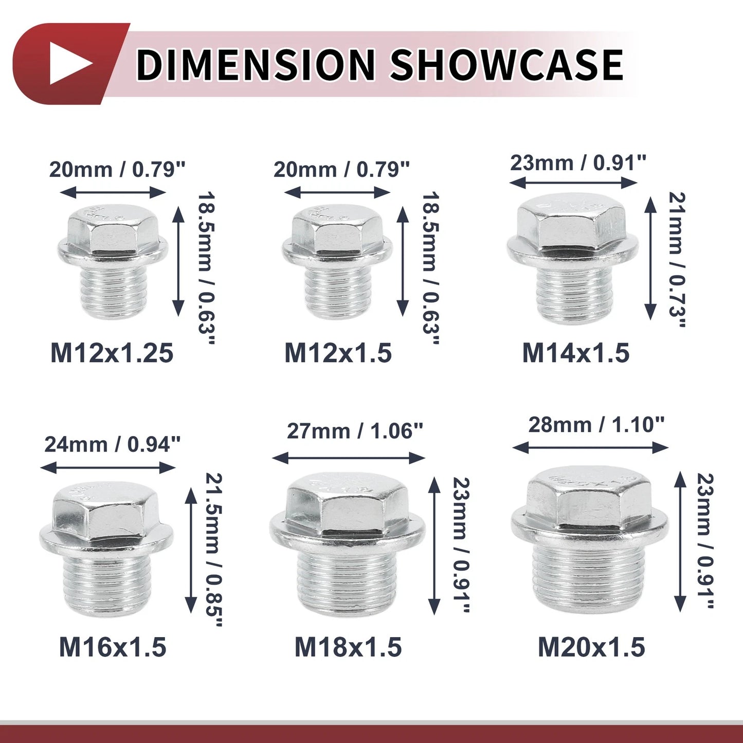 Set of 2 M12x1.25 M18x1.5 Engine Oil Drain Plugs with Gaskets for Cars Motorcycles Boats