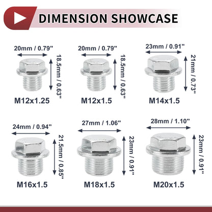 Set of 2 M12x1.25 M18x1.5 Engine Oil Drain Plugs with Gaskets for Cars Motorcycles Boats