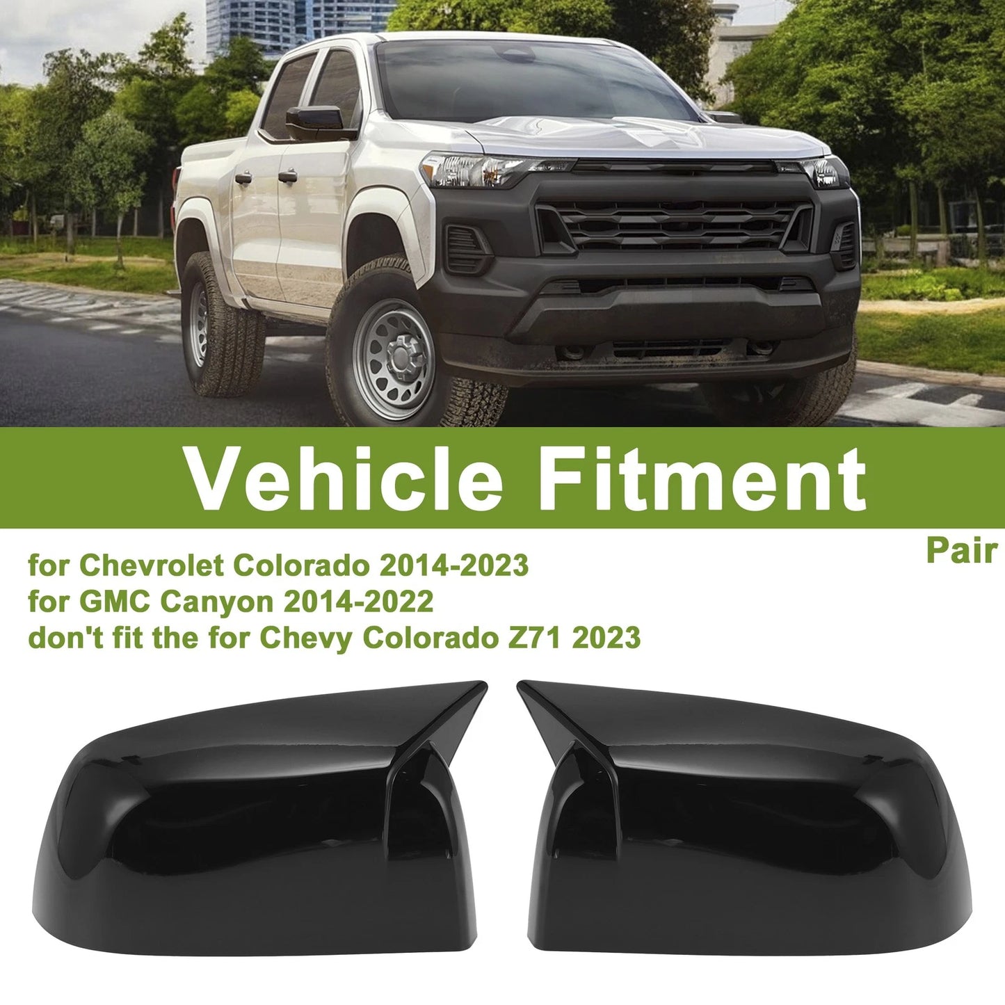 1 Pair ABS Gloss Black Ox Horn Side Mirror Cover for Chevrolet Colorado (2014–2023)