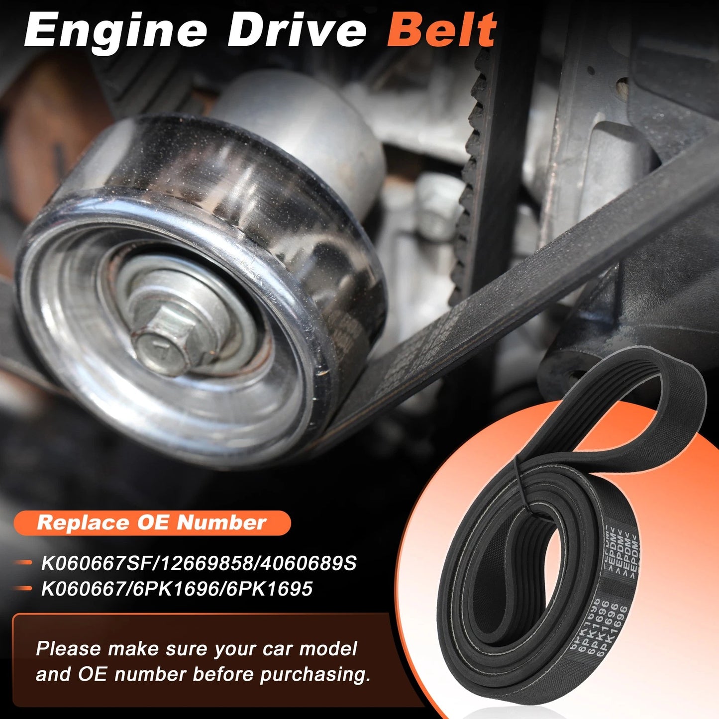 6 Ribs Serpentine Drive Belt for Chevy Silverado 1500 Tahoe Suburban (2007–2014) 12669858
