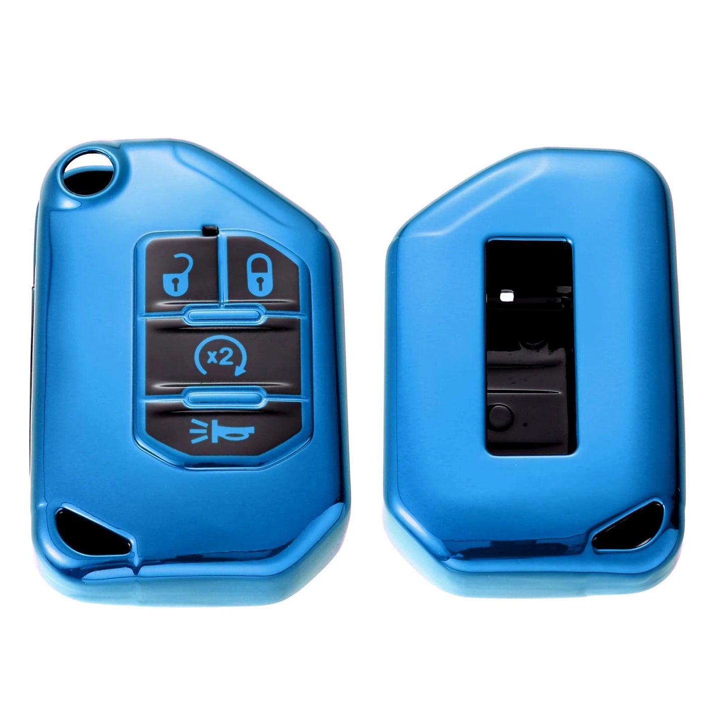 TPU Key Fob Cover Case for Jeep Wrangler JL Gladiator JT (2018–2021) Blue