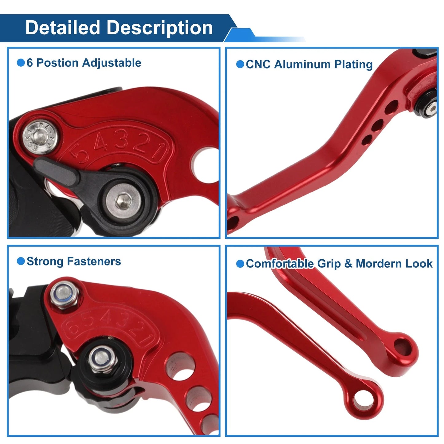 Adjustable Short Brake Clutch Levers for Suzuki SV650 (1999–2009) Red 1 Pair