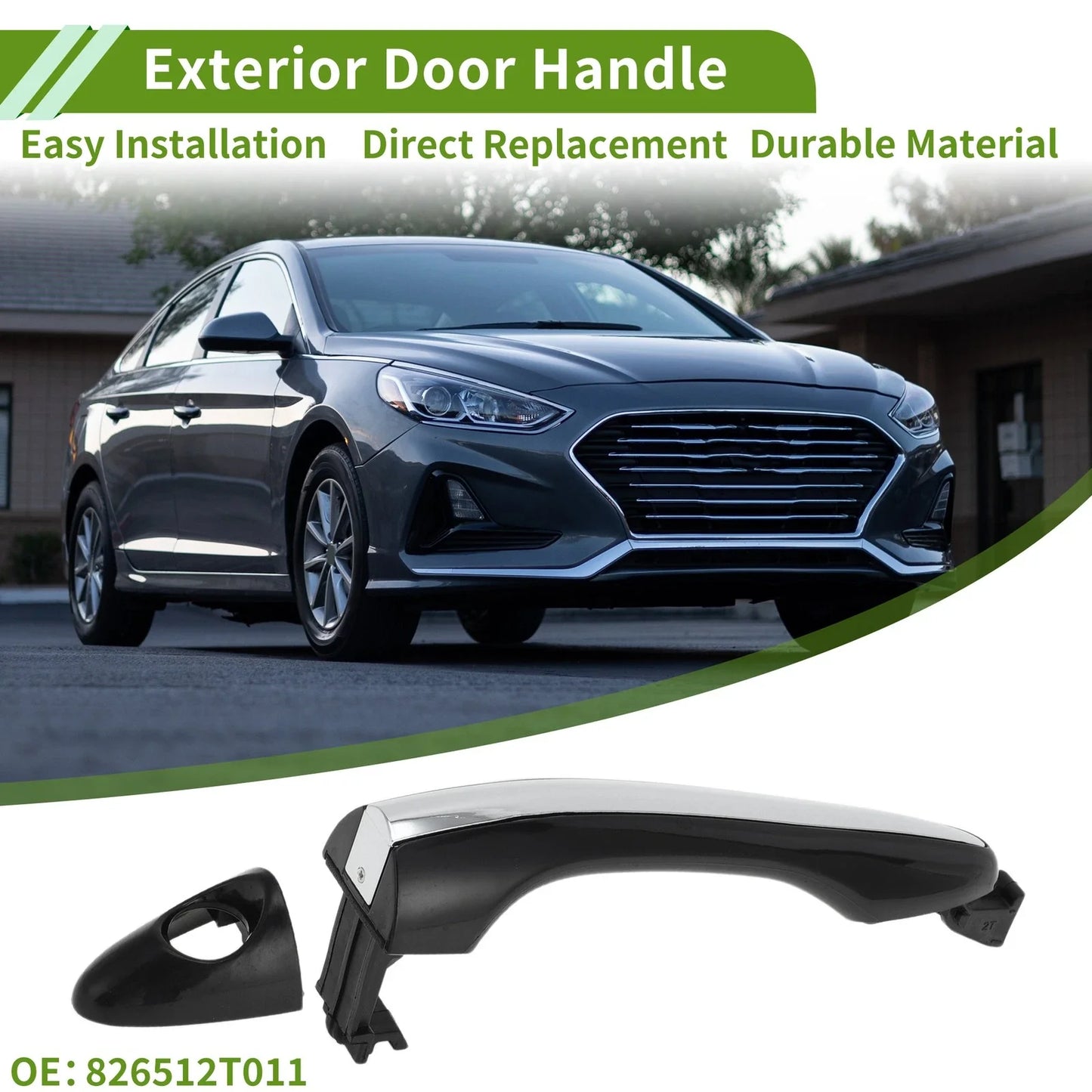 Exterior Door Handle for Hyundai (2015-2020) - Black Silver Tone Front Left